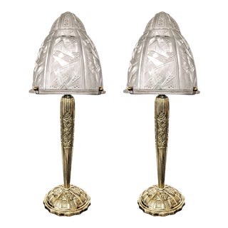 French Art Deco Table Lamps by Muller Frères - a Pair For Sale