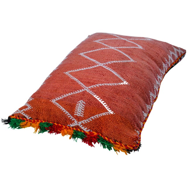 Textile Orange & Green Moroccan Berber Pillow For Sale - Image 7 of 9