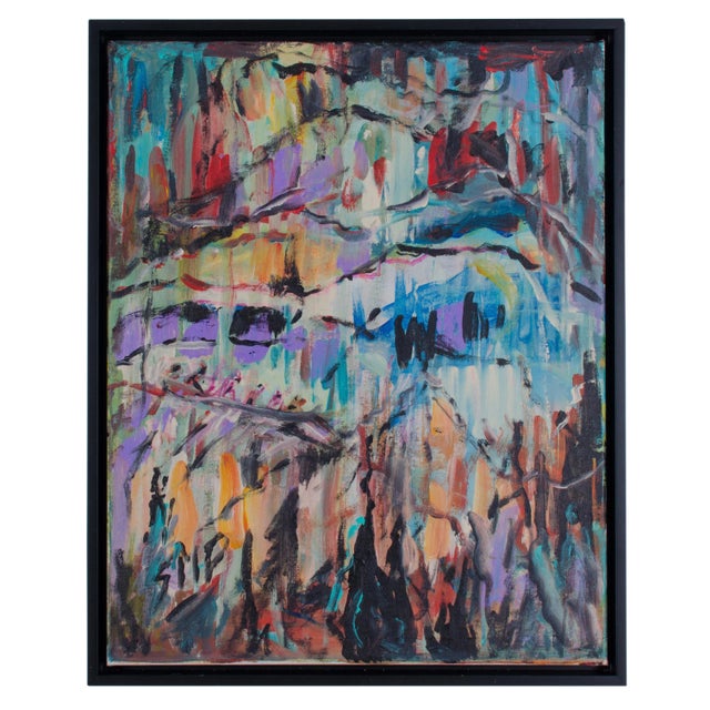 Abstract Oil Painting on Canvas, "Toboggan in the Snow" by Suzanne McCullough Plowden For Sale