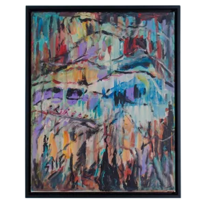 Abstract Oil Painting on Canvas, "Toboggan in the Snow" by Suzanne McCullough Plowden