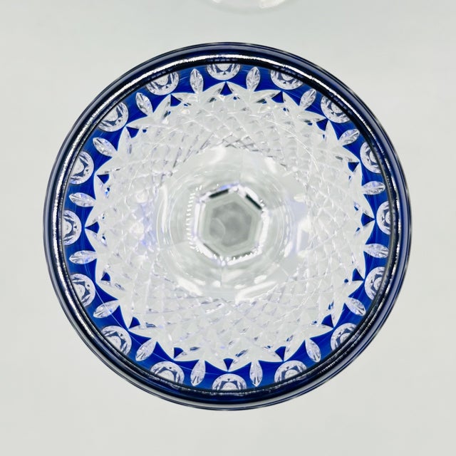 Glass Vintage Crystal Clarendon Hock Wine Glasses from Waterford, Blue Cut in Clear, 1980s, Set of 2 For Sale - Image 7 of 16
