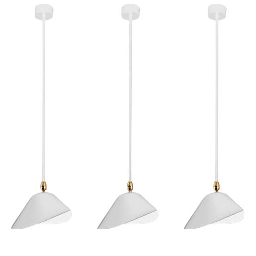 Mid-Century Modern White Bibliothèque Ceiling Lamps by Serge Mouille, Set of 3 For Sale