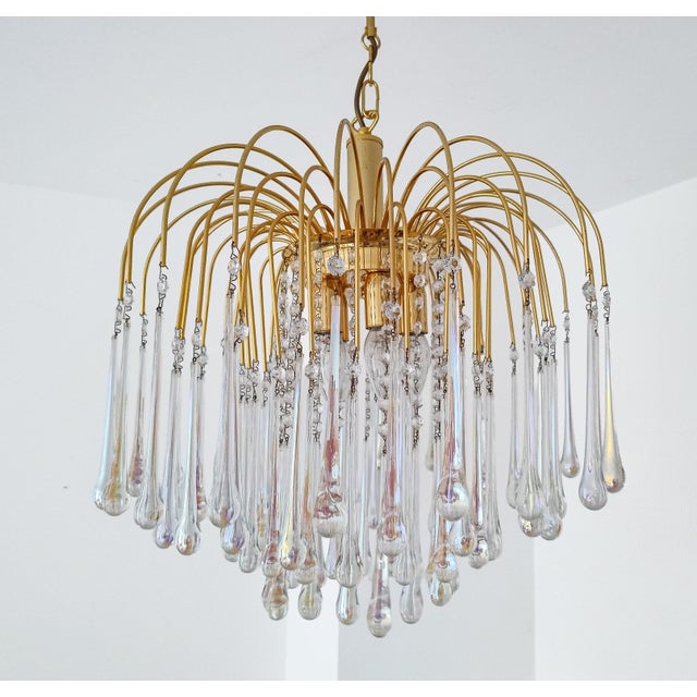 Murano Glass Teardrop Chandelier with Gilded Frame attributed to Paolo Venini, 1970s For Sale - Image 9 of 18