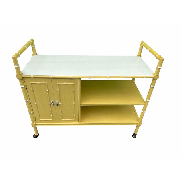 Thomasville Mid-Century Thomasville Faux Bamboo Bar Cart For Sale - Image 4 of 8