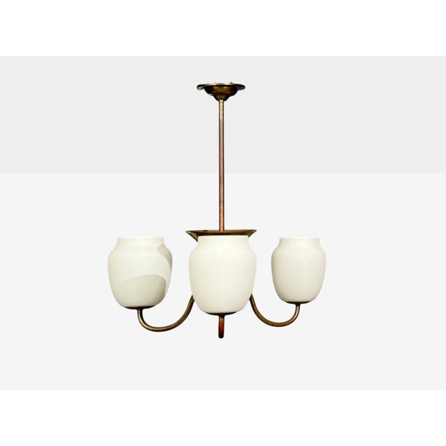 1940s Danish Modern, Pendant Light, Brass, Glass For Sale - Image 4 of 12
