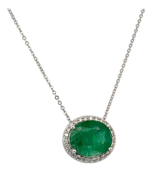 Natural Emerald Diamond Pendant Necklace 15" 14k WG 4.06 TCW Certified