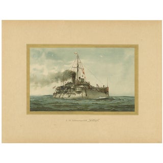 Hugo Graf, SMS Siegfried, Chromolithograph of a German Coastal Defense Ship, 1903, Print For Sale