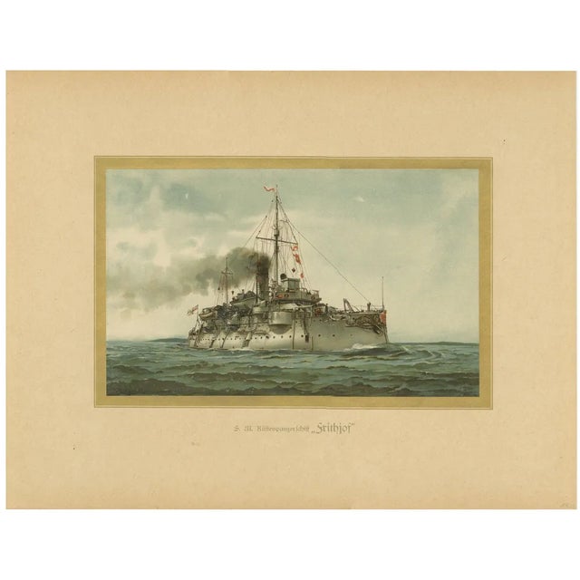 Hugo Graf, SMS Siegfried, Chromolithograph of a German Coastal Defense Ship, 1903, Print For Sale