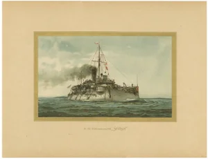 Hugo Graf, SMS Siegfried, Chromolithograph of a German Coastal Defense Ship, 1903, Print