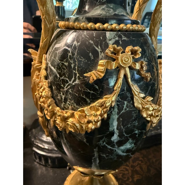 High Karat gold Ormulu late 19th century 1870 French Louis the 16th pair of Verde marble cassoulets.. exceptional and...