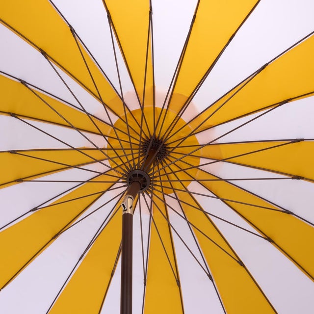 2020s Buti 9 Ft Crank Umbrella, Yellow Cabana Stripe/Brown Pole For Sale - Image 5 of 9