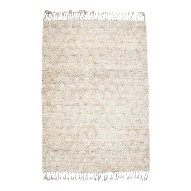 All Natural Hand-Spun Wool Checker Flatweave & Pile Moroccan Rug - 6'8″ × 10′ For Sale