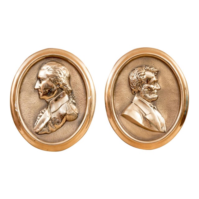 Late 20th Century Brass Oval Presidential Wall Plaques- a Pair For Sale