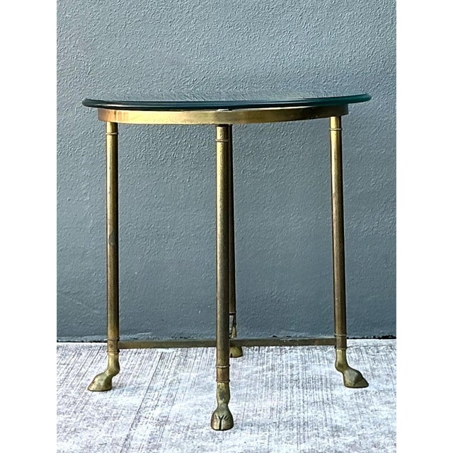 Labarge Vintage Brass and Glass Hoof Footed Side Table After LaBarge For Sale - Image 4 of 12