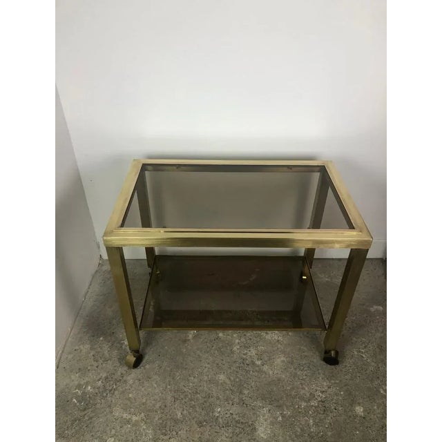 Gold 2-Tier Smoked Glass & Brass Serving Trolley, 1970s For Sale - Image 8 of 10