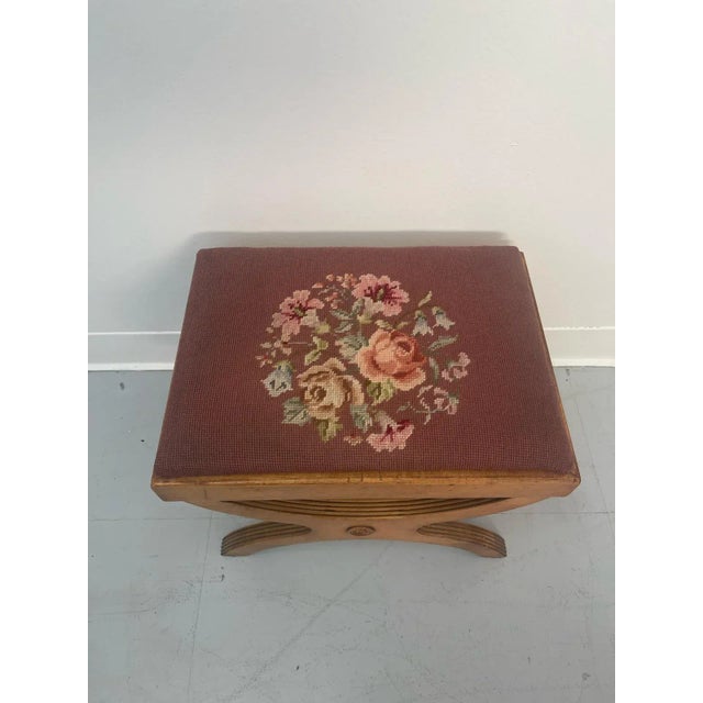 1970s Vintage Needlepoint Embroidery Footstool With Floral Motif For Sale In Seattle - Image 6 of 10