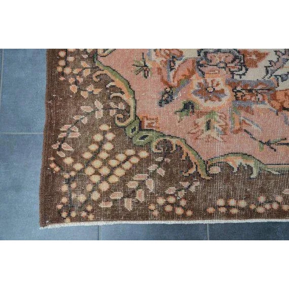 Pink 1960s Vintage Turkish Oushak Hand-Knotted Rug - 6′9″ × 9′10″ For Sale - Image 8 of 10