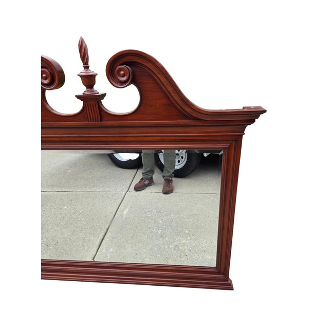 Thomasville Thomasville Collectors Cherry Wall Dresser Mirror Chippendale Broken Arch Top For Sale - Image 4 of 7
