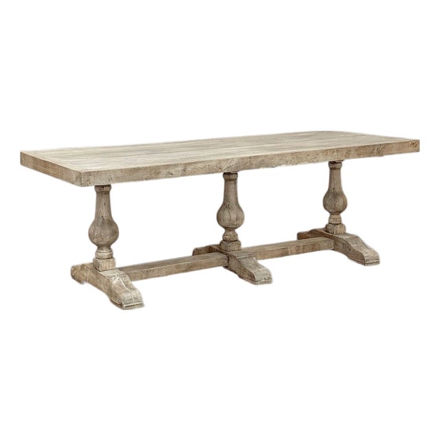 Grand Italian Rustic Trestle Table in Stripped Oak For Sale