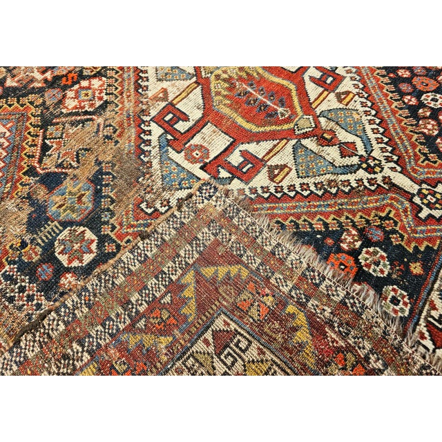Persian Vintage Persian Qashqai Tribal Area Rug, Hand-Knotted Wool, Geometric Medallions, 4x7, Navy & Red For Sale - Image 3 of 18