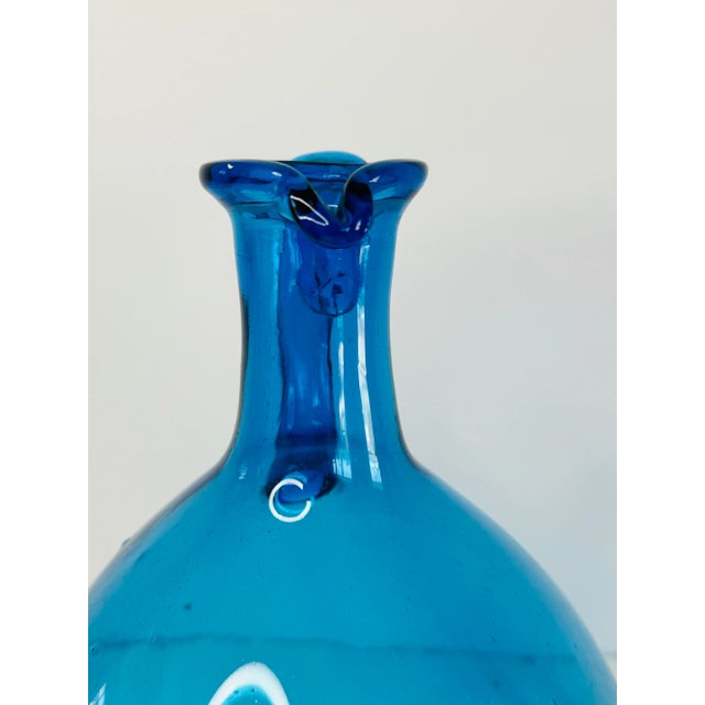Blenko Vintage 1960s Blue Glass Jug For Sale - Image 4 of 7