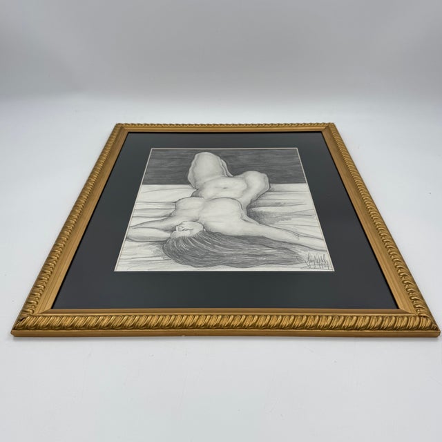 Vintage 1994 Signed Female Nude Charcoal Drawing Gold Gilt Frame For Sale In Tampa - Image 6 of 11