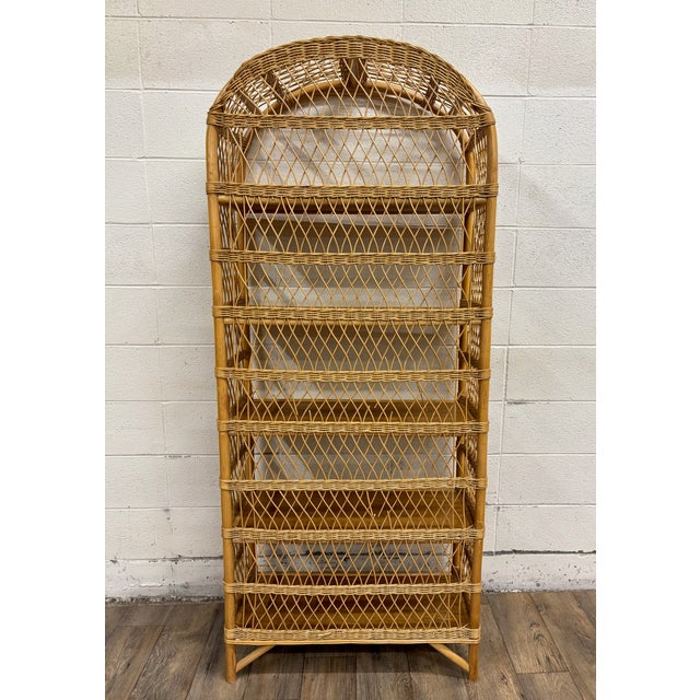 Vintage Arched Rattan Etagere Bookshelf Bookcase For Sale - Image 10 of 12