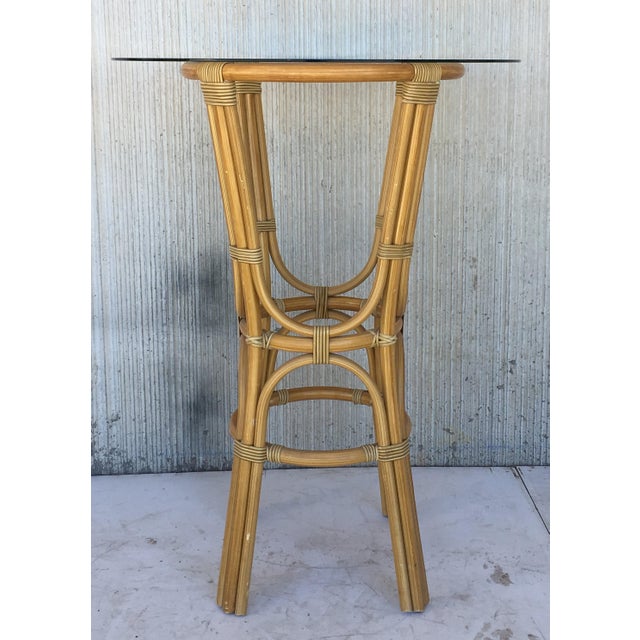 Glass 20th Century High Round Cocktail Table in Faux Bamboo With Glass Top For Sale - Image 7 of 11