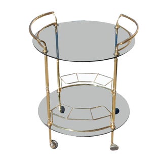 Round Italian Bar Cart in Brass and Glass, 1970s For Sale