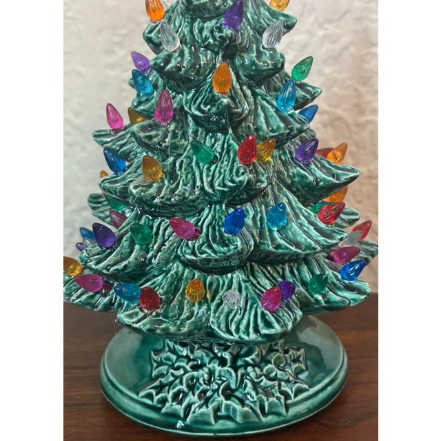 Vintage Ceramic Lighted Table Top Christmas Tree For Sale - Image 4 of 8