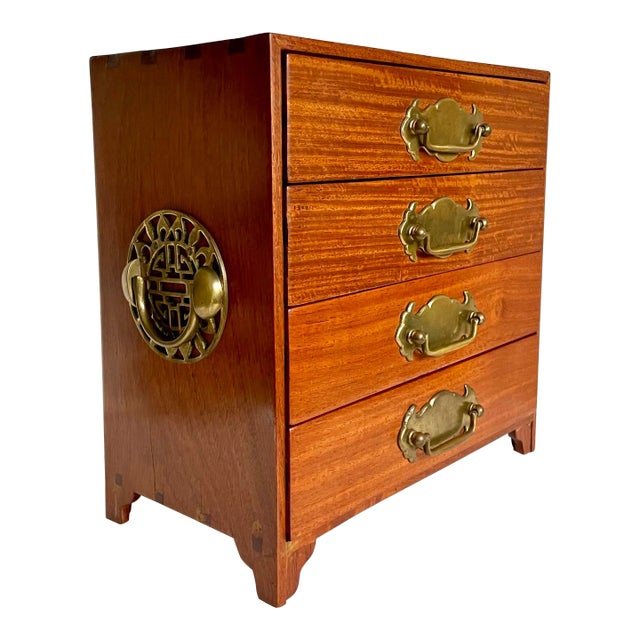 Vintage Asian Rosewood 4-Drawer Silk-Lined Jewelry Box