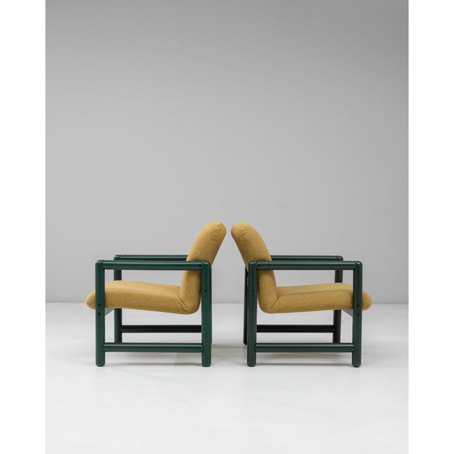 Mid-Century Modern 20th Century Czech Lounge Chairs With Green Frames and Yellow Upholstery - A Pair For Sale - Image 3 of 18