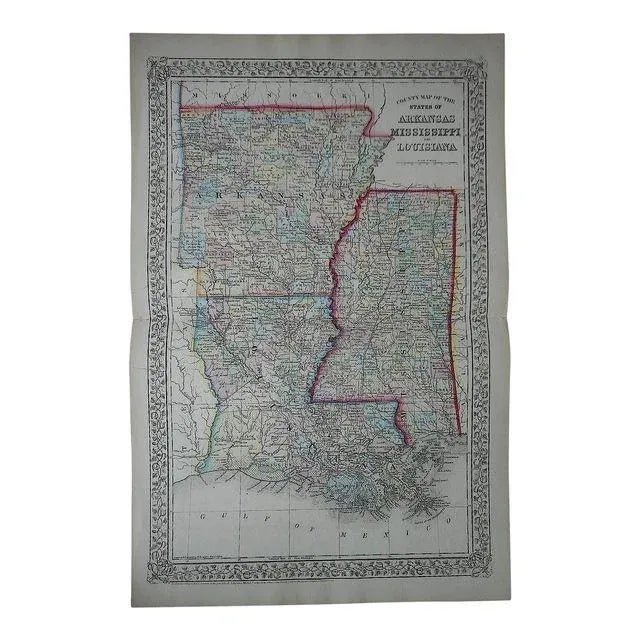 Antique Map of Arkansas, Mississippi, Louisiana For Sale
