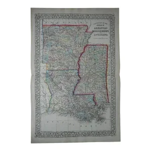 Antique Map of Arkansas, Mississippi, Louisiana