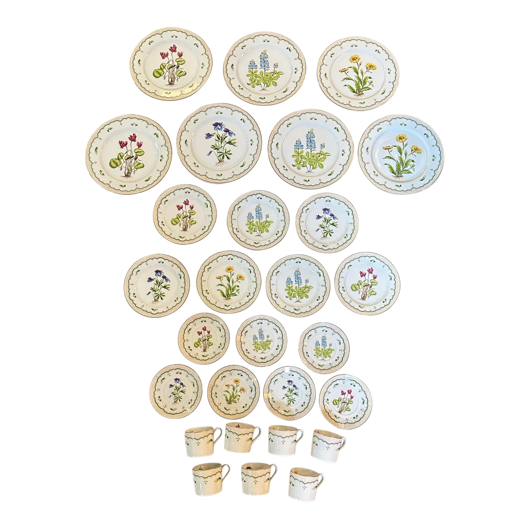 1960s Georges Briard Victorian Garden Dinner Plates, Salad Plates
