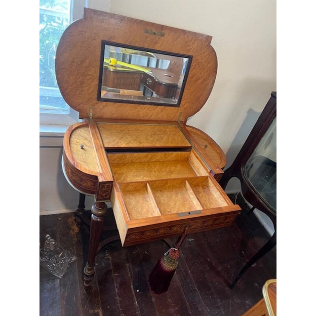 Antique Rosewood & Marquetry French Marquetry Vanity Table With Mirror For Sale - Image 11 of 11