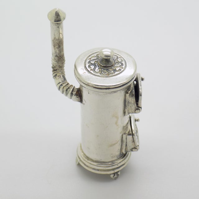 Silver Vintage Italian Handmade Genuine Sterling Silver 925 Wooden Stove Figurine Miniature For Sale - Image 8 of 12