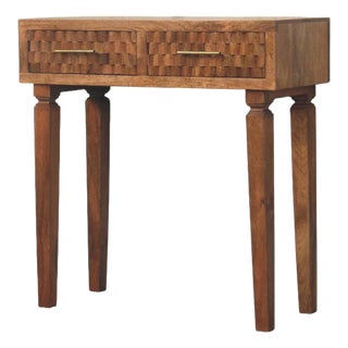 Golden Teak-Finish Mango Wood Brass-Accent Console Table For Sale