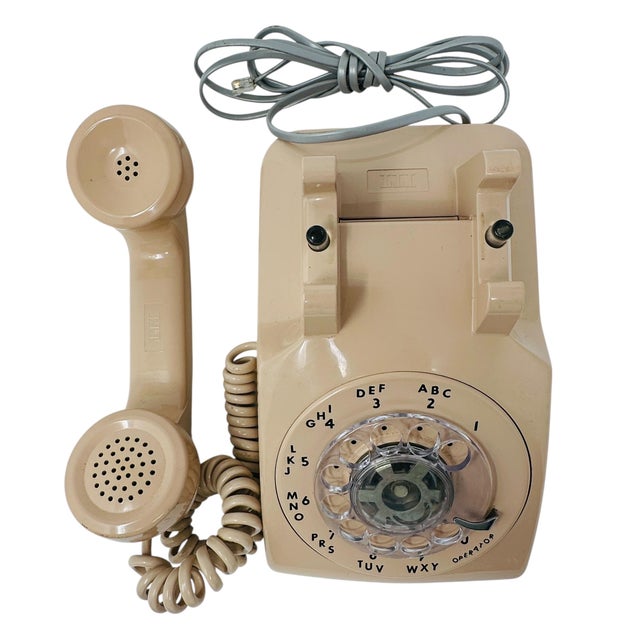 Vintage I T T Model 500 Beige Rotary Phone | Working 1983 Desk Telephone | Polished | Original Cords | Smooth Dial Movement For Sale - Image 13 of 14