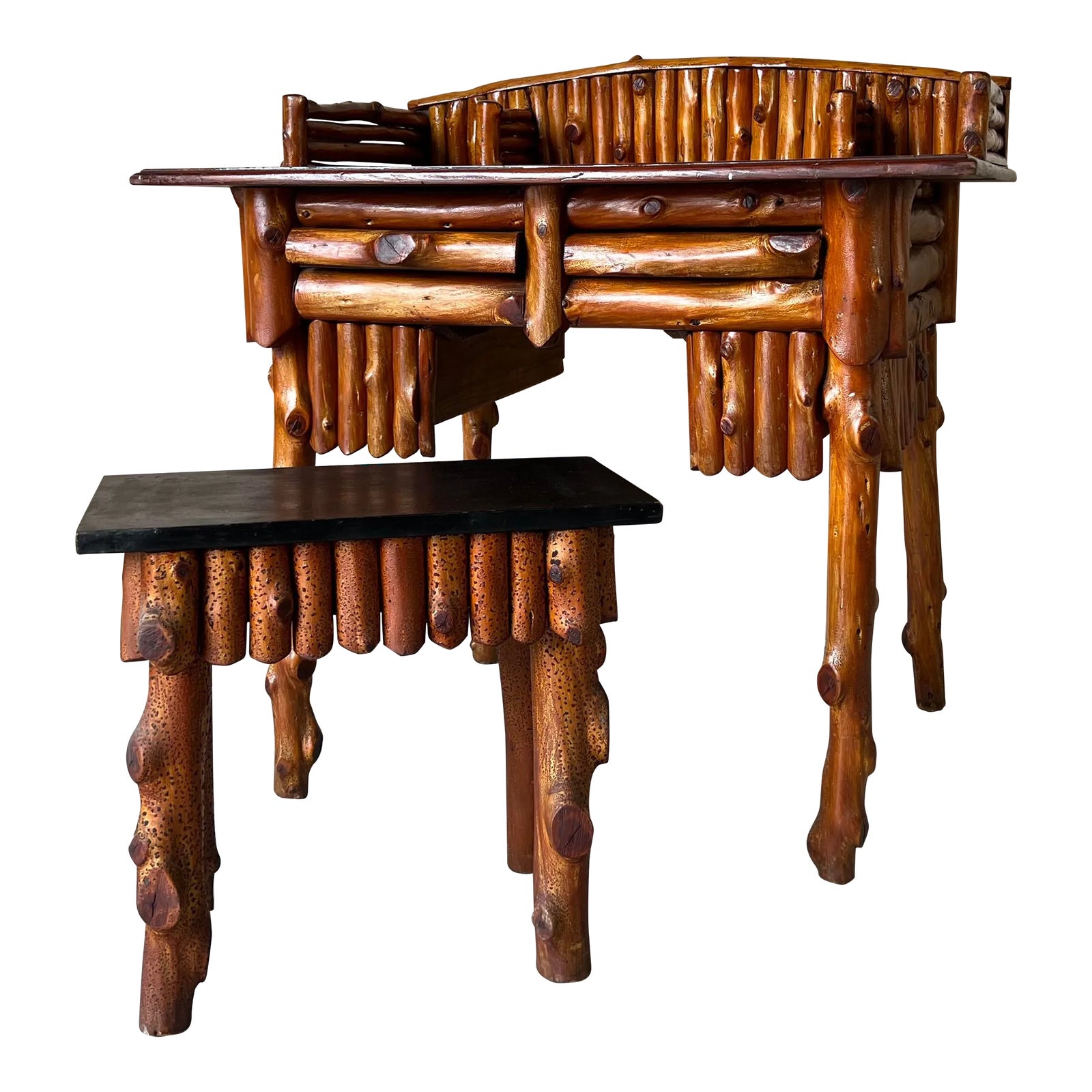 Vintage Handmade Rustic Wood Desk W/ Stool Chairish