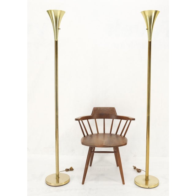 Pair of Mid Century Modern Brass Trumpet Shape Floor Lamps Torcheres For Sale - Image 10 of 13