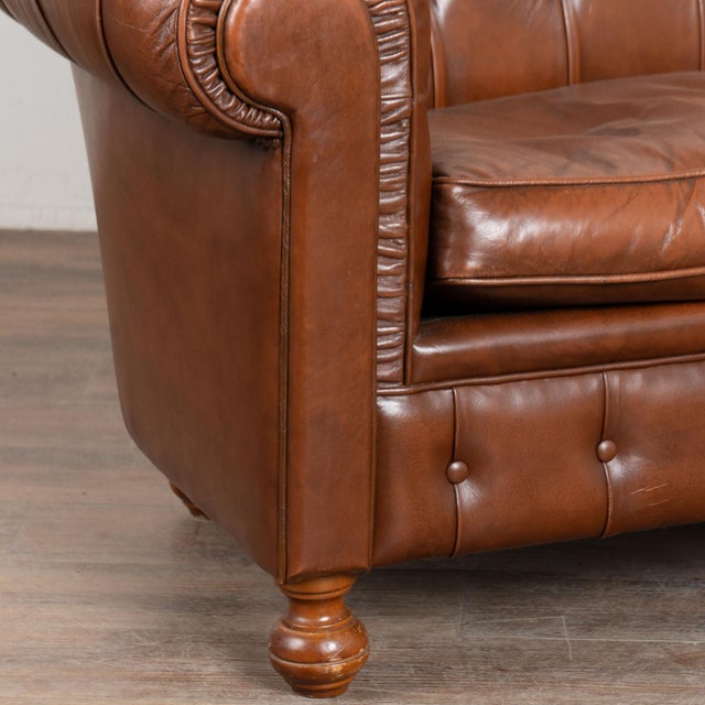 20th Century Vintage Brown Leather Chesterfield Two Seat Sofa Loveseat From Denmark For Sale - Image 10 of 14