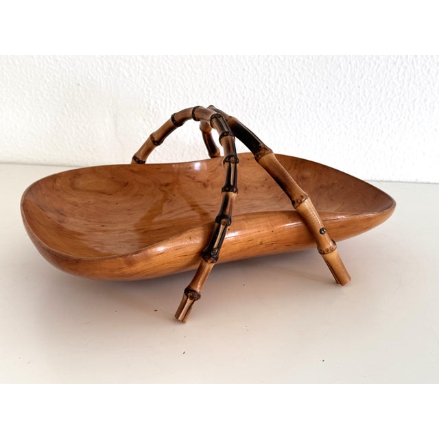 Mid-Century Italian Nutwood and Bamboo Basket, 1970s For Sale - Image 9 of 17
