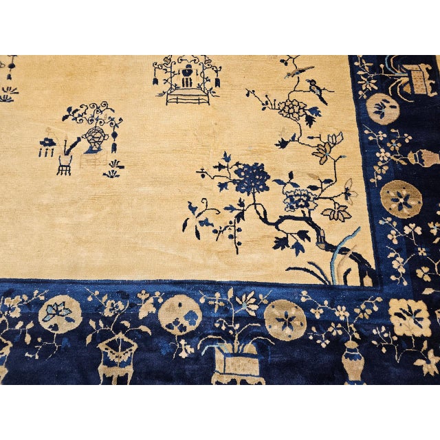Antique Chinese Peking Rug, Hand-Knotted Wool Pile, Tan Field, 10' x 13' For Sale - Image 13 of 17