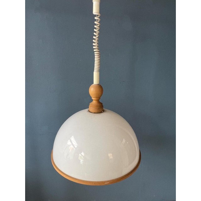 Plastic White Acrylic Glass Ceiling Pendant Lamp with Wooden Elements from Steinhauer For Sale - Image 7 of 11