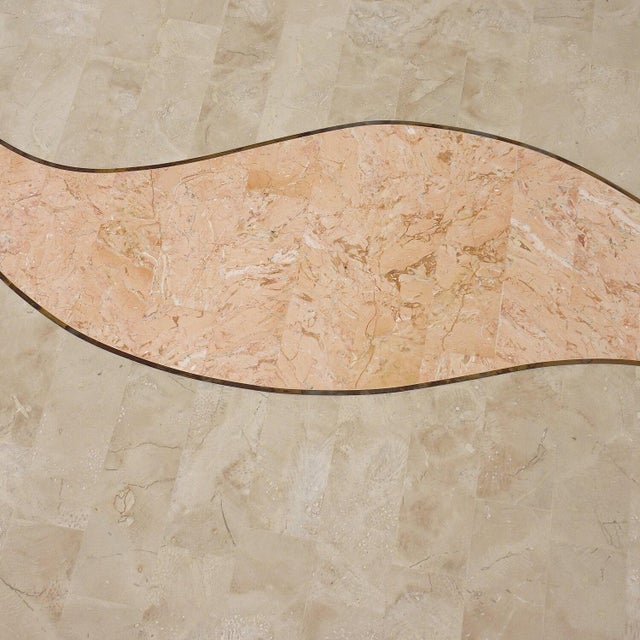 Abstract Post Modern Tessellated Stone Abstract Brass Inlay Pedestal Tables - a Pair For Sale - Image 3 of 7