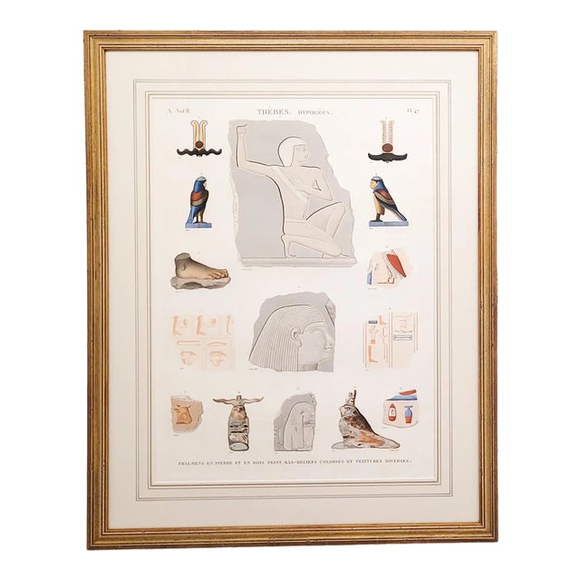 Circa 1810 Hand-Colored Engraving of Artifacts From Thebes For Sale