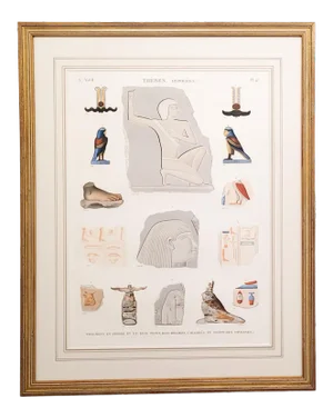 Circa 1810 Hand-Colored Engraving of Artifacts From Thebes