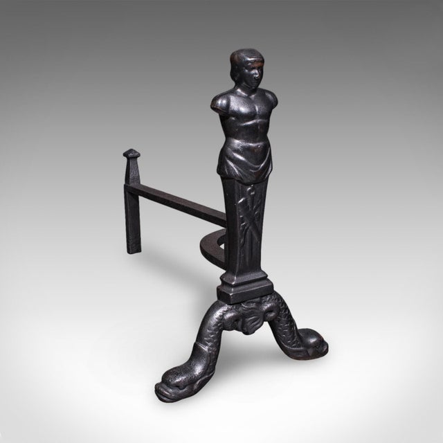 Pair of Vintage Figural Andirons, English, Fire Dog, Fireplace Rests, Art Deco For Sale - Image 4 of 11
