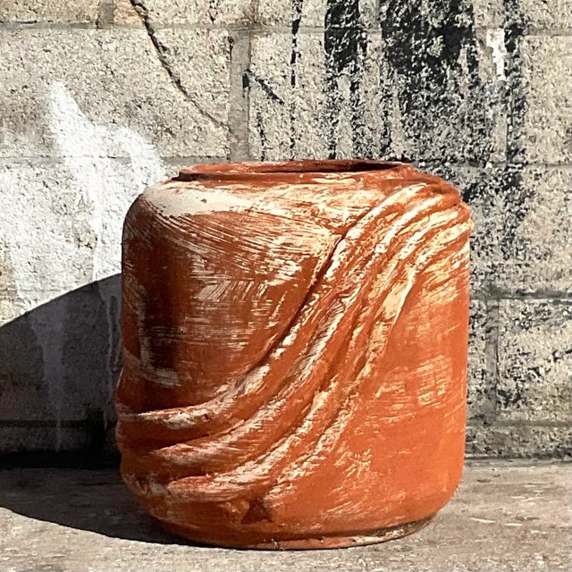 Vintage Cylinder Terracotta Planter With Curved Ridges For Sale In West Palm - Image 6 of 7